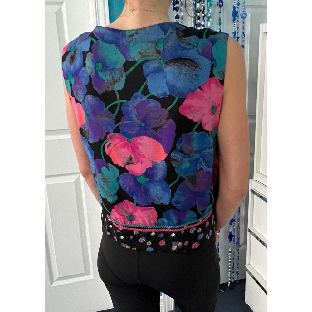 🇨🇦Suttles & Seawinds Vintage 1990s Quilted Floral Vest – Pink Purple Blue Green - Picture 5 of 16